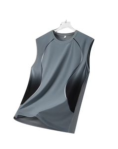 Men's Customized Gray Sleeveless Tank Top O-Neck Solid Color Casual Breathable Knitted Polyester/Cotton Athletic Wear - Product Image 1