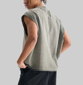 Camiseta sin mangas para hombre con ojales, 100% algodón lavado, cuello redondo, estilo moderno para verano, fabricante y proveedor mayorista OEM - Product Image 2