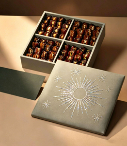 Custom Sun Beads Embroidered Fabric Chocolate 4 Grid Packaging Box Paper Empty Dessert Sweet Chocolate Bars Gift Boxes for Dates - Product Image 1