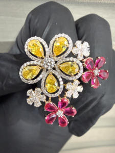 Anillo de Diamantes de Lujo con Flores, Oro de 18K, Zafiro Amarillo y Rubí Rosa, Anillo Floral para Mujer, Joyería Fina, Anillo de Cóctel con Diamantes Personalizados - Product Image 2