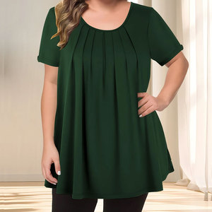 Chemisier décontracté léger en coton pour femme, col rond, manches courtes, grande taille, couleur unie, respirant, séchage rapide - Product Image 6