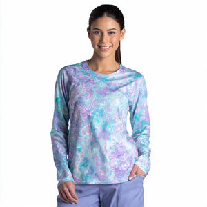 Hauts de blouse médicale personnalisés à manches longues pour infirmières, extensibles, col rond, sous-blouse pour hôpital - Product Image 3