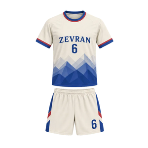 ชุดฟุตบอลลายภูเขาแบบมีเหลี่ยมคม สำหรับทุกเพศ คอเสื้อแบบโอ คอร์เนค พร้อมกางเกงขาสั้นเข้าชุด แห้งเร็ว ระบายเหงื่อได้ดี พิมพ์ลายแบบซับลิเมชั่น 100% - Product Image 1