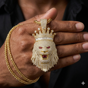 Men's Luxurious 925 <b>Silver</b> Gold Plated Iced Custom King <b>Crown</b> Lion Animal Face Moissanite Diamond Hip Hop Party Charms Pendants - Product Image 3