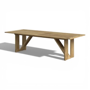 Table de salle à manger d'extérieur en teck massif de qualité supérieure, grande table rectangulaire de jardin avec base à tréteaux pour restaurant - Product Image 2