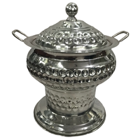 Goldener Messing-Chafing-Dish mit Deckel und Ständer für Buffet-Präsentation, runde Form, Alkoholheizung, manuelle Steuerung