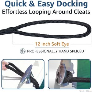 Confezione da 2 Corde da Ormeggio per Barche di Grado Marino ad Alta Resistenza, 3/8'' x 25'', in Nylon a Doppia Treccia con Anello da 12'' per Imbarcazioni - Product Image 1