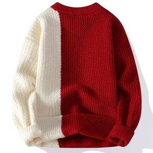 Pull asymétrique à col ras du cou pour femme, avec blocs de couleurs, à lacets, manches longues, tricot épais, vêtements d'hiver - Product Image 2