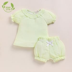 Organic Pistachio Muslin Frill Top <b>Set</b> Premium Quality <b>Baby</b> Clothing Cream-colored Premium Organic Muslin Frill Top <b>Set</b> - Product Image 1