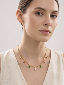 Divyoro <b>Gold</b> Plated Charm Necklace With Princess Cut Cubic Zirconia Square Stones <b>Snake</b> <b>Chain</b> Fashionable Design Daily Wear - Product Image 3
