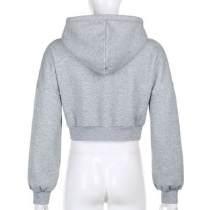Sudadera con Capucha Corta para Mujer, Informal, de Manga Larga, Sudadera con Capucha, Moda Urbana, Top Corto - Product Image 2