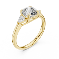 Anillo de Compromiso de Lujo con Tres Diamantes Cultivados en Laboratorio con Corte Cojín para Mujer, Chapado en Oro Rosa de 10K, 14K, 18K, Joyería Nupcial