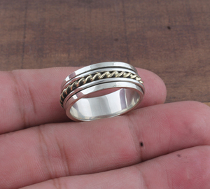 Wholesale 925 Sterling Silver Metal Band <b>Ring</b> Two-Tone Brass Design <b>Ring</b> Handcrafted Silver and Brass Band Jewelry Supplier - Product Image 1