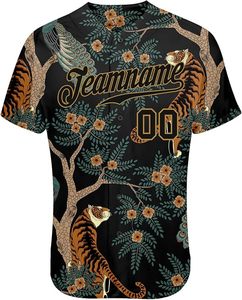 Camiseta de Béisbol Sublimada Personalizada para Hombre, Estampado Floral de Tigre, Poliéster Transpirable, Manga Corta, Nombre del Equipo 00, Ropa para Todas las Temporadas - Product Image 3