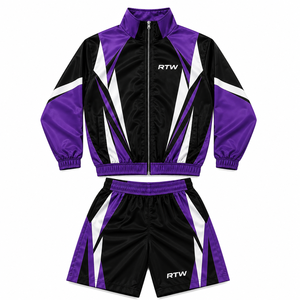 Ensemble de survêtement RTW violet, noir et blanc, manches longues, fermeture éclair, sportif, polyester, adulte, unisexe, printemps, motif géométrique - Product Image 1