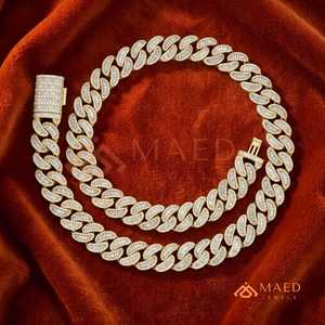 สร้อยคอคิวบาลิงค์มอสซาไนต์สุดหรู สร้อยคอบาแกตต์สีทอง สไตล์ฮิปฮอป เครื่องประดับแฟชั่นเบเวอร์ลี่ฮิลส์ สหรัฐอเมริกา - Product Image 1