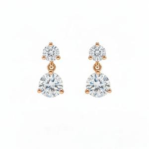 Pendientes colgantes redondos de oro de 14K con 4 diamantes cultivados en laboratorio de 2 quilates, engaste de 3 puntas, joyería fina elegante para fiesta - Product Image 3