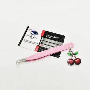 Pince à cils durable de marque privée Diamond Grip Pink Silver Tip Fiber Tip Slim Boot Pince à épiler avec breloques Pince à cils - Product Image 5