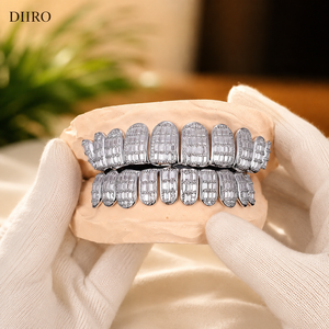 Grillz en argent sterling avec moissanite taille baguette, bijoux hip-hop style diamant, couvre-dents unisexe pour la mode et les soirées - Product Image 2