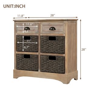Gabinete de Almacenamiento Rústico de Dos Cajones con Cuatro Cestas Clásicas de Ratán para Decoración de Comedor, Entrada o Sala de Estar - Product Image 3