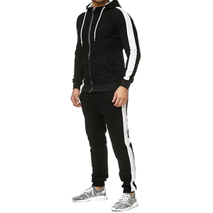 Chándal Deportivo Negro para Hombre con Cremallera Completa y Franjas Laterales Blancas, Cuello Alto, Corte Regular, para Otoño - Product Image 1