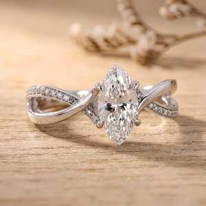 Trendy Marquise And Round Cut Lab Grown Diamond Engagement Ring IGI Certified 10K 14K 18K Solid Gold Color E Clarity VVS - Product Image 2
