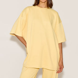 T-shirt oversize en polaire à manches courtes pour femme, col rond, séchage rapide, respirant, imprimé numérique, motifs unis, effet délavé, été - Product Image 1