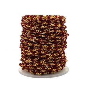 Chaîne de chapelet en grenat hydrofugé, perles rondes facettées de 3 mm, chaîne enroulée de fil plaqué or pour la fabrication de bijoux - Product Image 2