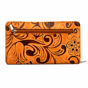 Genuine Leather <b>Embossed</b> Zip Around Wallet for Men Handmade Floral Pattern Multi <b>Card</b> Holder Coin - Product Image 1