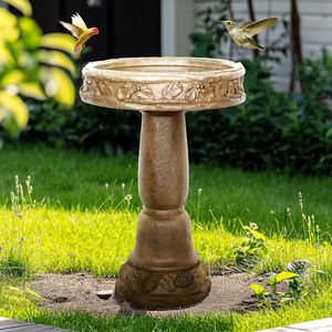 Bain d'oiseaux classique d'extérieur en béton de 23,8 po de hauteur pour la décoration de jardin, idéal pour la terrasse ou la cour arrière, parfait pour l'observation des oiseaux - Product Image 4