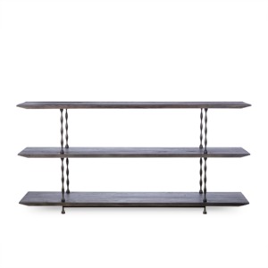 Mesa Consola Metálica Moderna para Sala de Estar, 3 Niveles, Estante Abierto, Acabado Gris Oscuro con Patas de Metal - Product Image 3