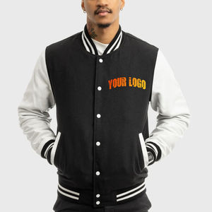 Blouson universitaire homme noir et blanc, coupe droite, fermeture boutonnée recouverte, style décontracté, doublure polaire, extérieur en laine et viscose - Product Image 4