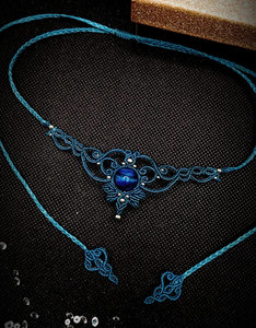 Handmade Macrame Teal Blue Pearl Choker <b>Necklace</b> Boho <b>Statement</b> Adjustable Cord Artisan Jewelry Wholesale Gift - Product Image 4