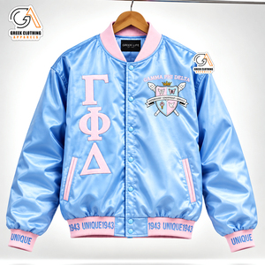 Blousons universitaires matelassés légers et imperméables à fermeture éclair pour femmes Gamma Phi Delta, écologiques, en satin, pour sororités et fraternités - Product Image 4