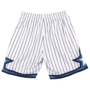 Shorts de basket-ball pour homme à rayures fines blanches avec bande latérale bleue, taille élastique, tissu en maille respirant, shorts de sport décontractés - Product Image 1