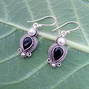 Boucles d'oreilles en perles d'onyx noir, en argent Sterling 925, bijoux faits à la main, élégants, cadeau pour femmes, fête, mariage, mode - Product Image 4