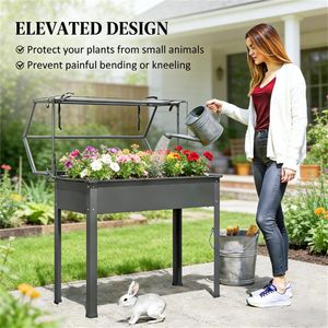 กระบะปลูกต้นไม้สีเทาเข้มแบบยกพื้น พร้อมกล่องปลูกต้นไม้สำหรับเรือนกระจกกลางแจ้งและห้องต่างๆ - Product Image 2