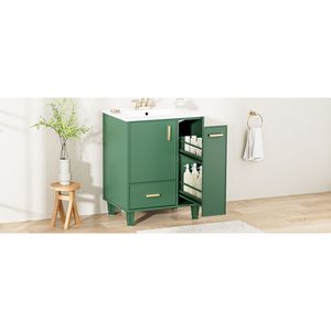 Mobile bagno in legno massello da 24 pollici con telaio in MDF, lavabo, ripiano portaoggetti, cassetto profondo e mobiletto a 2 livelli con cestello estraibile - Product Image 5