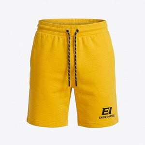 Custom Logo <b>Mens</b> <b>Yellow</b> Fleece Sweat <b>Shorts</b> Cotton Blend Drawstring Streetwear Eco-Friendly Anti-UV Quick Dry Mid Waist - Product Image 1