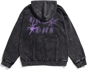 Wholesale Custom Logo 450GSM Heavyweight 100% Cotton French Terry Acid Wash Hoodies Vintage Streetwear Distressed Pullover - Product Image 3