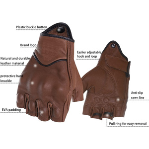 Leather <b>Half</b> Finger Racing Gloves Adjustable Hook And Loop Closure For Riding Outdoor Activities Unisex Anti <b>Slip</b> Protection - Product Image 1