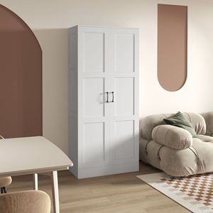 Armadio Dispensa Moderno Alto 180 cm Bianco con Ripiani Mobili e Ante a Chiusura Ammortizzata per Casa, Bar e Soggiorno - Product Image 2