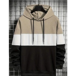 Sweat-shirt à capuche pour homme, color block bleu clair, blanc, noir, coupe classique, décontracté, pour l'automne, 100% polyester tricoté, 2027 - Product Image 4