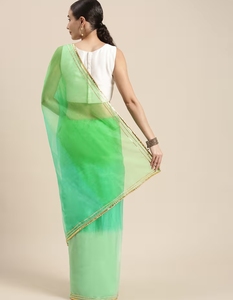 Sari de organza verde KV con tonos degradados - Product Image 3