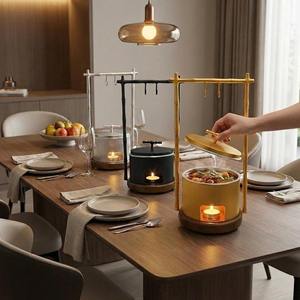 Luxury Arabic Round Glass Chafing Dish Silver and Gold Dual Tone <b>Soup</b> Warmer Dubai Ramadan Buffet Server Single Unit - Product Image 1