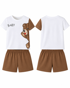 Conjunto de 2 piezas de verano para bebés, camiseta de manga corta con estampado de oso de dibujos animados y pantalones cortos - Product Image 2