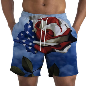 Shorts de plage pour hommes transfrontaliers à cordon de serrage, motif imprimé numérique 3D, séchage rapide, coupe droite, vente en gros - Product Image 3