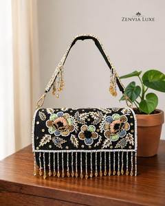 Bolso de mano de lujo con cuentas azules y rosas, bordado floral, para mujer, para fiesta de boda, bolso de hombro cruzado - Product Image 2
