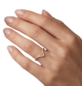 Customized Design Minimalist Curved Chevron Ring 9K 10K 14K 18K Solid Gold Stackable Engagement Ring Round Lab Created Diamond - Product Image 6