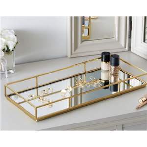 Plateau décoratif hexagonal en verre miroir doré, organiseur de bijoux, rangement cosmétique et maquillage, plateau de comptoir pour parfums - Product Image 3